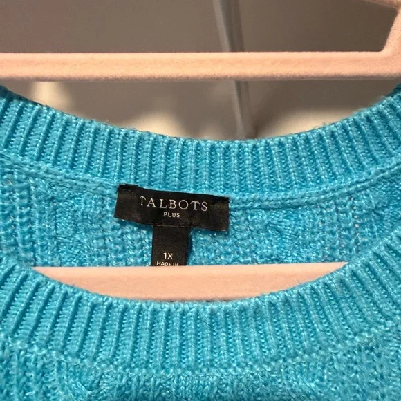 Talbots Women's Aqua Cable Knit Crewneck Sweater plus size 1x - Picture 2 of 5